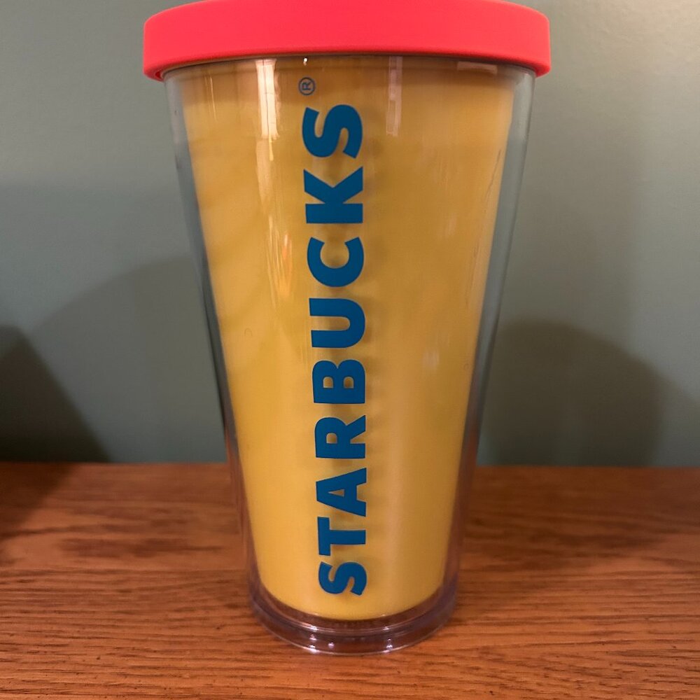 YELLOW ORANGE 16 OZ STARBUCKS CUP GENTLY USED